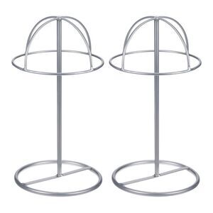 Metal Hat Display Stand 2 Pack Tabletop Hat and Wig Rack Holder Silver